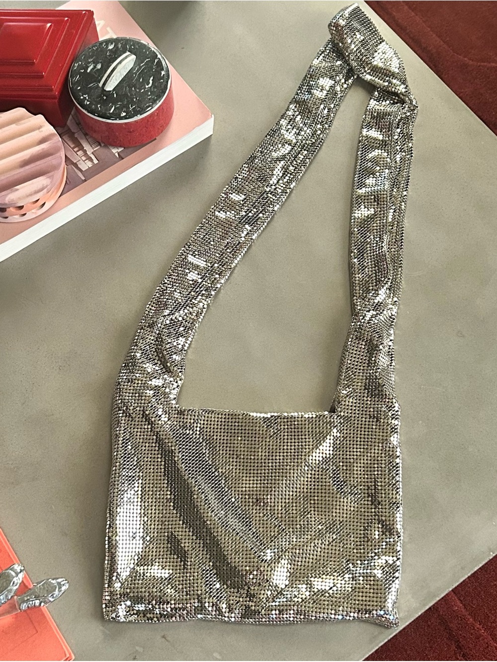 KARA White Crystal Mesh Sling Bag